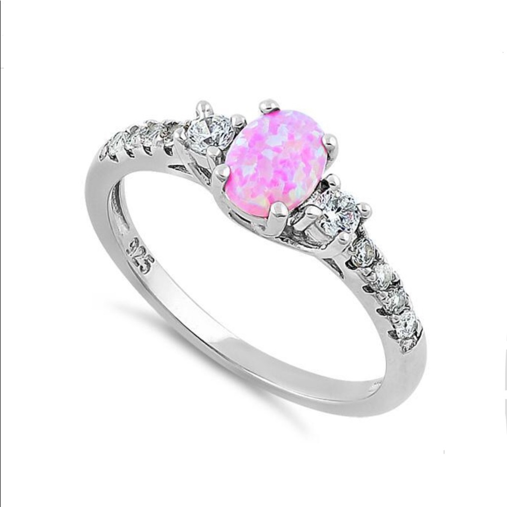 ✨LOWEST PRICE YET!💕NIB Sterling Silver Pink Lab Opal CZ Ring💕